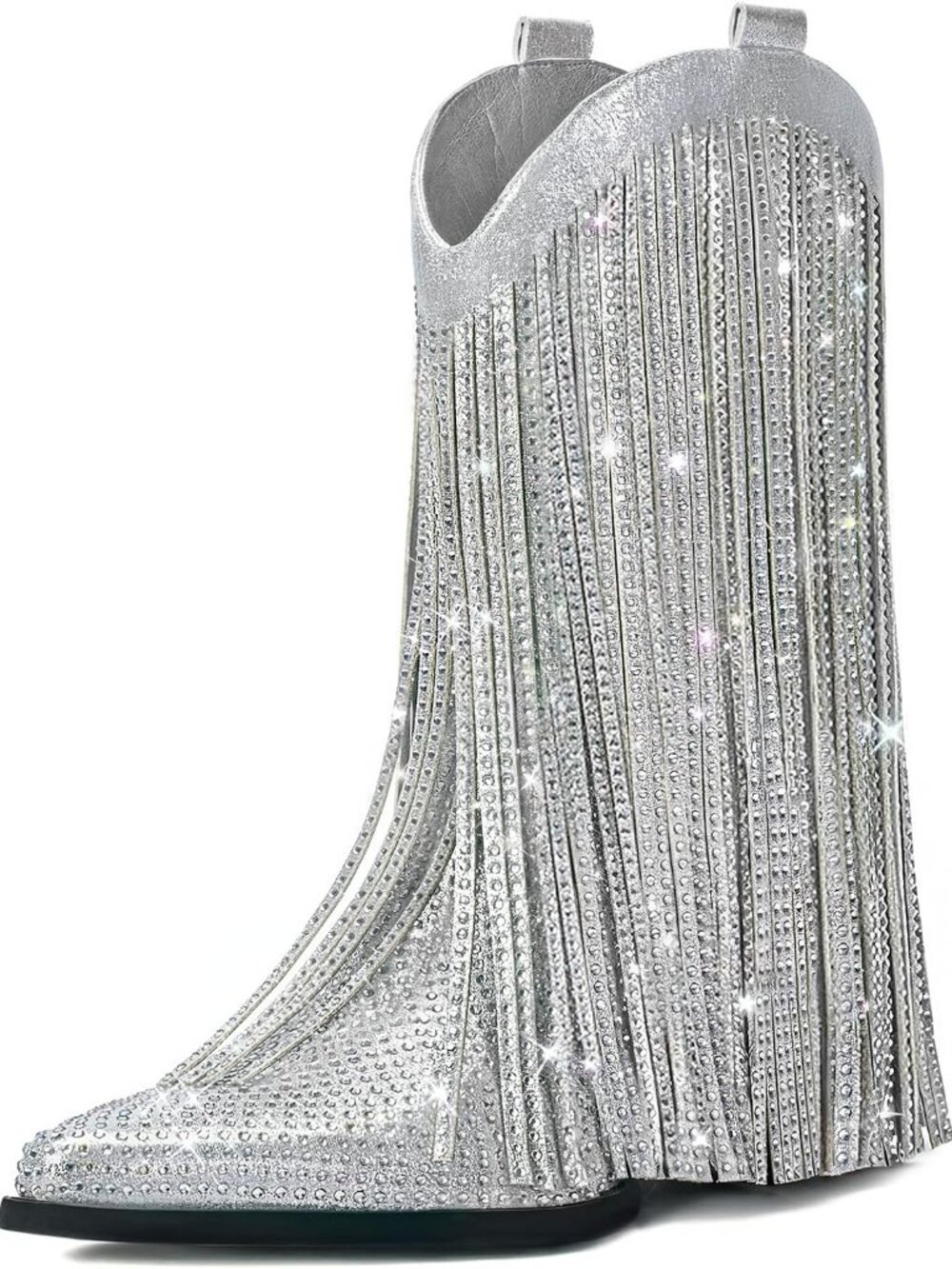 Fringe Cowboy Boots for Women – Mid Calf Cowgirl Boots with Star Studded, Pointe